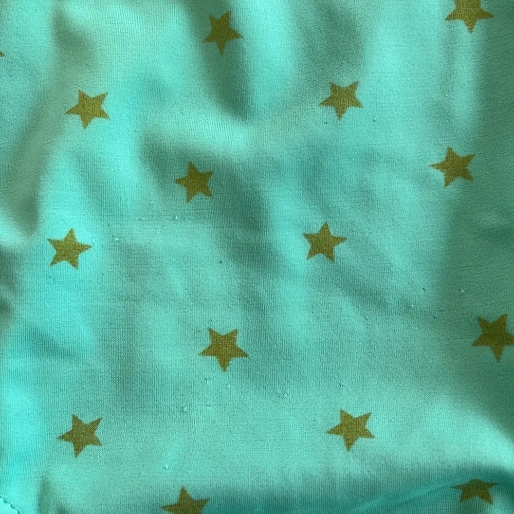 Mini Boden teal gold Star zip front long sleeve one piece rash guard swim suit